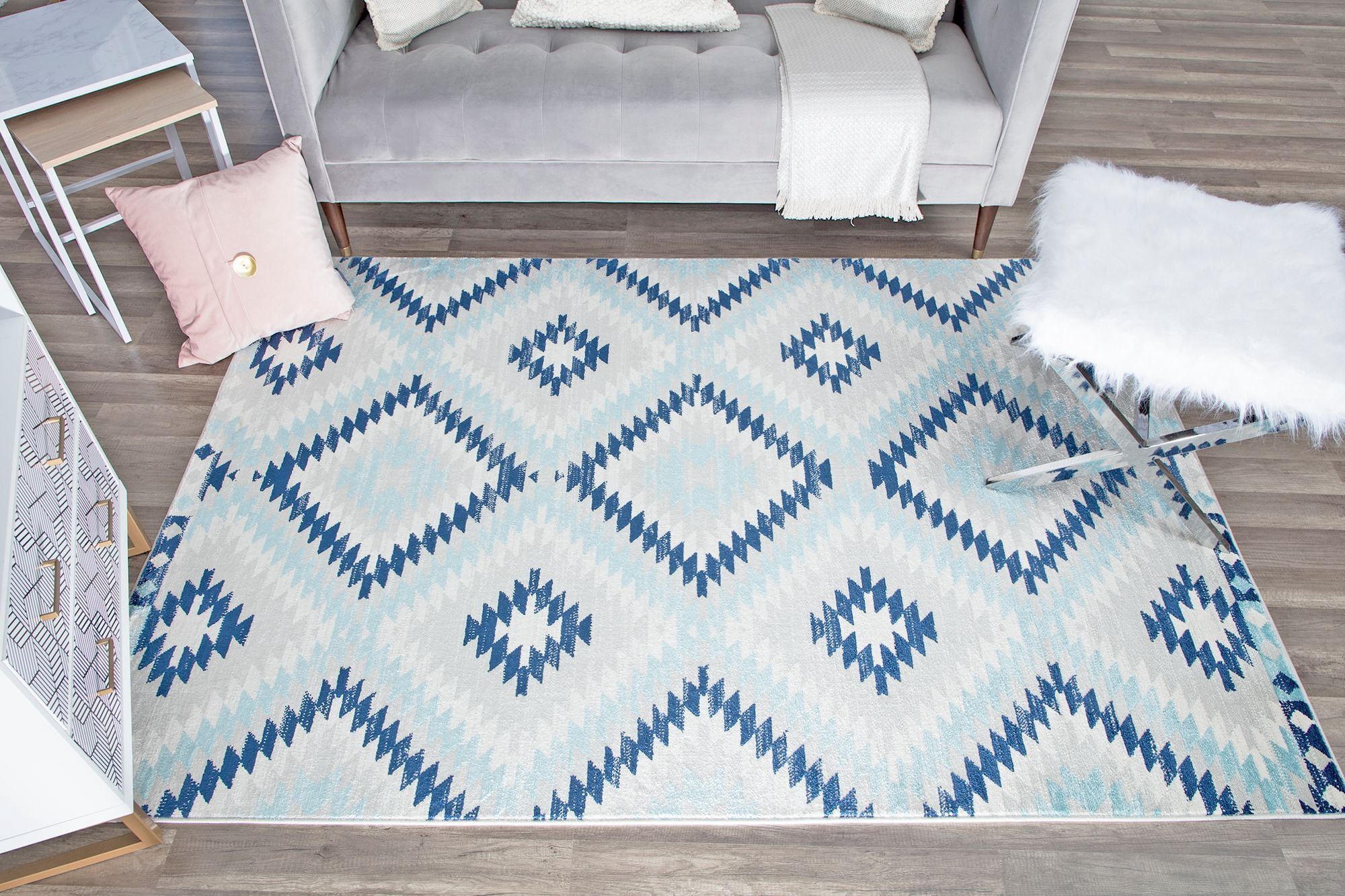 Soleil BR30I Ice Blue Tribal Moroccan blue Area Rug, 2'x8'