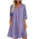 thumbnail image 2 of Neewe Women Summer Dress Cotton Linen Plain V Neck Half Sleeve Dress Button Down Tunic Dress Daily Outfits, 2 of 5