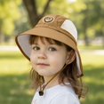 thumbnail image 2 of Oiyii Toddler Girls Breathable Bucket Hats Bear Embroidered Mesh Panel Camping Sun Hats, Khaki, 2 of 4
