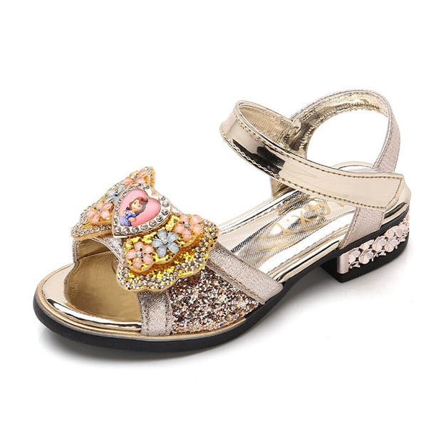 Sandalias de verano para niñas de Disney, nuevos zapatos de princesa Sofía de cristal a la moda, suela blanda para niños, zapatos coreanos para niñas frozen elsa, plantilla 31 de 19,5 cm Gao Jinjia LED