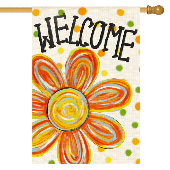 Sinkoo Summer Floral House Flag 28x40 Inch Double Sided Outside, Welcome Seasonal Yard Outdoor Flag Summer Party Holiday Burlap Yard Outdoor Decoration