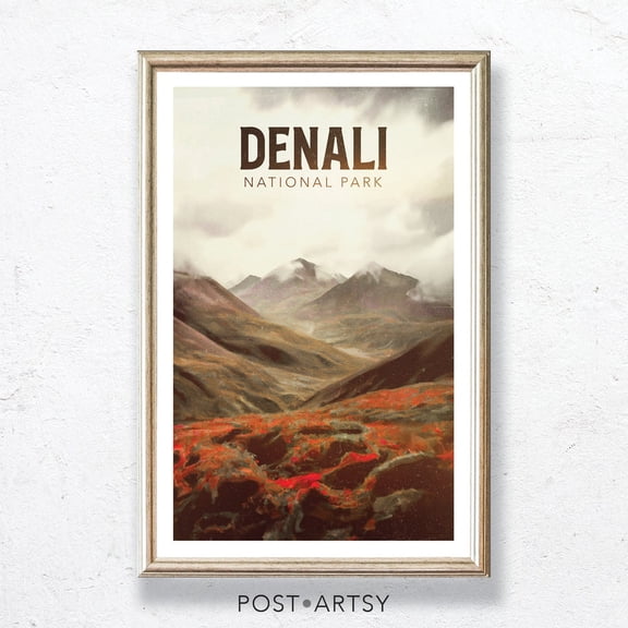 Denali National Park Poster Vintage Travel Print Home Decor Office Wall Art