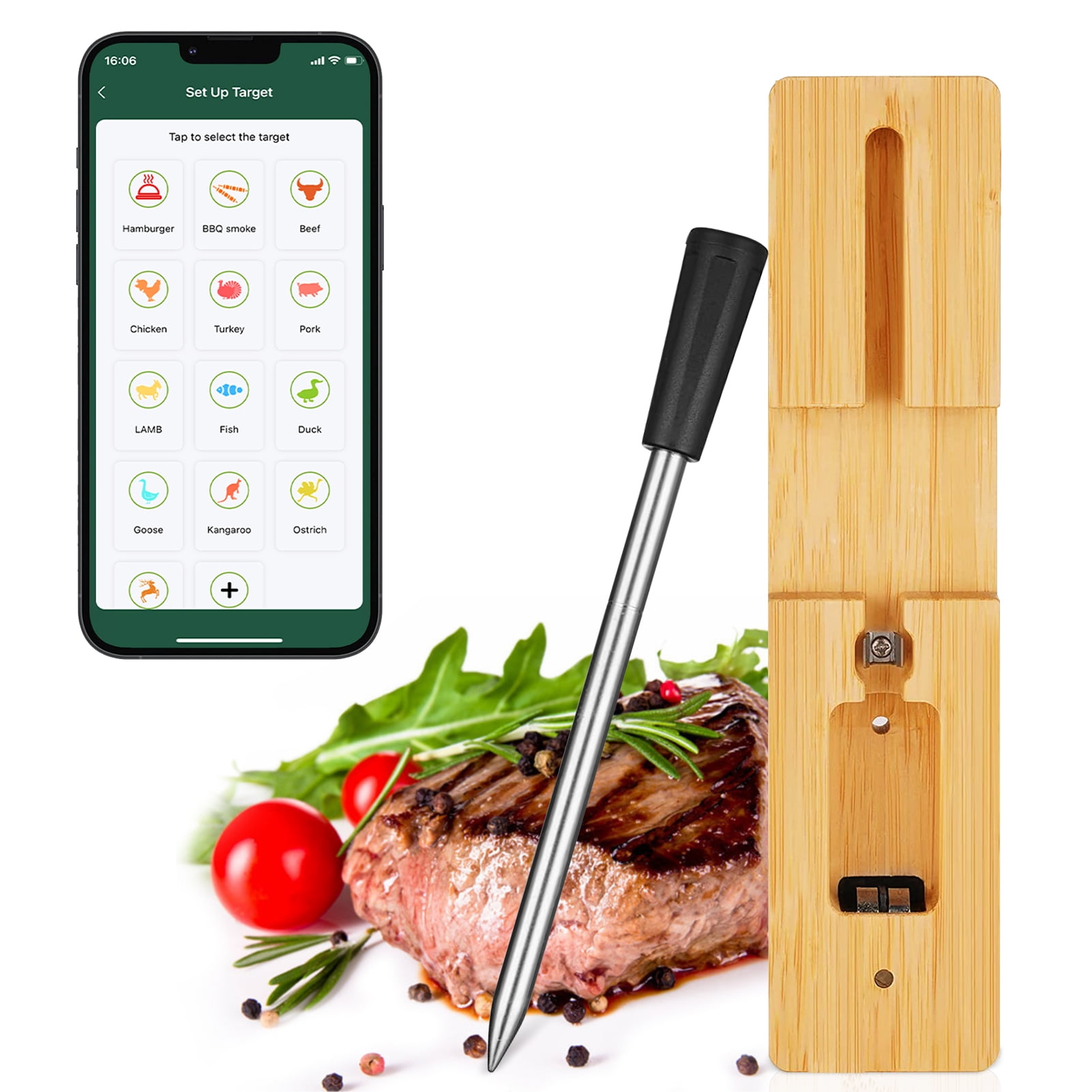 AIRMSEN Wireless Meat Thermometer, Smart Bluetooth Meat Thermometer