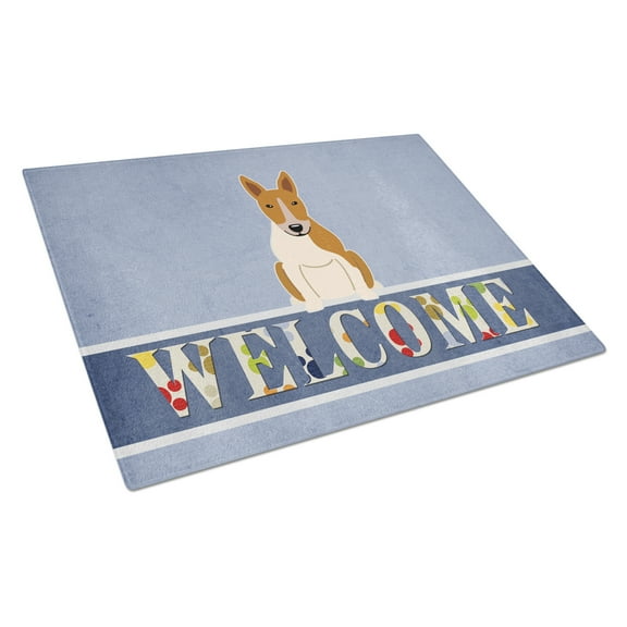 Caroline's Treasures Bull Terrier Red White Welcome Glass Cutting Board Large