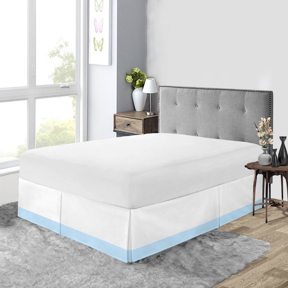 Olympic Queen Size Tailored Drop Dual Tone Solid Bed Skirt with Adjustable Elastic Belt Microfiber Fabric Fade & Wrinkle Resistant Bed Frame Cover Easy to Fit & Care (10 Inch Drop, Light Blue)