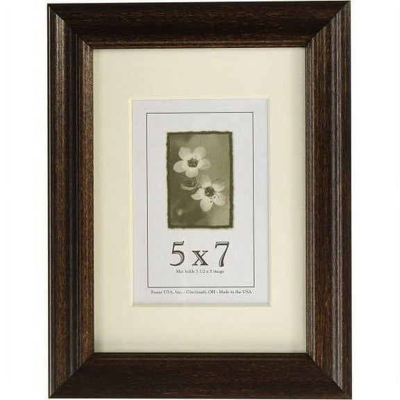 Frame USA Dark Walnut Wood Frame 8 x 10 Mat Holds 5 x 7 Image Made In USA