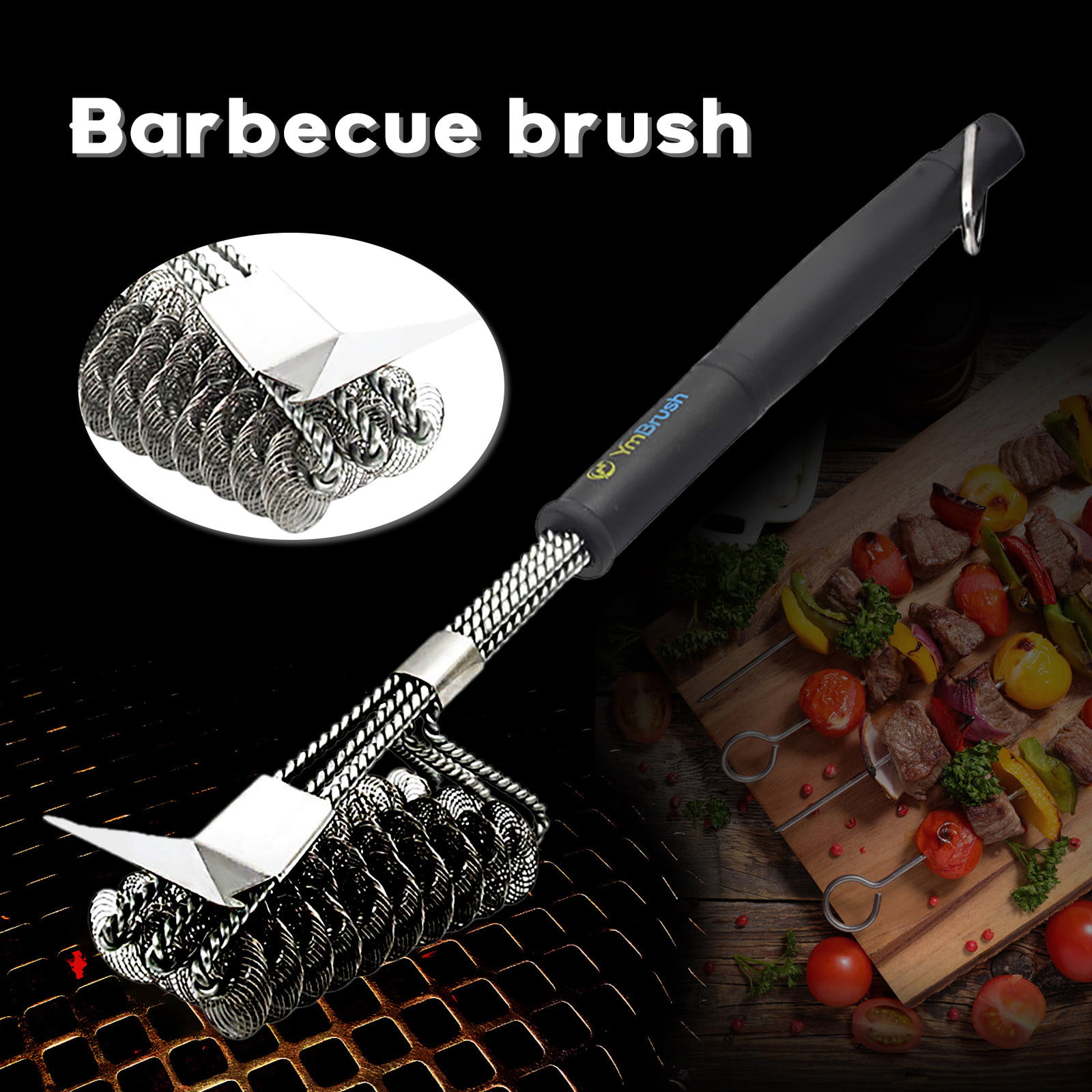 2Pcs 3 in 1 Copper Wire BBQ Grill Brush Long Handle Cleaning Brush BBQ Cleaner 
