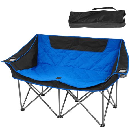 FlexWave Oversized Double Camping Chair，2-Person Heavy-Duty Folding Loveseat，Portable Outdoor Chair，with Armrests, Cup Holders & Carry Bag, for Camping, Picnic, Backyard