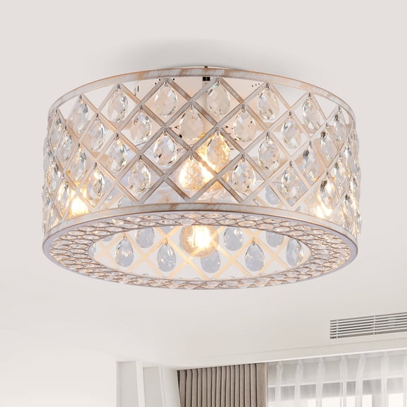 19.6'' Flush Mount Ceiling Fan with Light Kit, Crystal Ceiling Fans with Remote Control,Chandelier Fan 6 Speed DC Motor Reversible Ceiling Fan For Living Room Bedroom.--NOT INCLUDED BULB