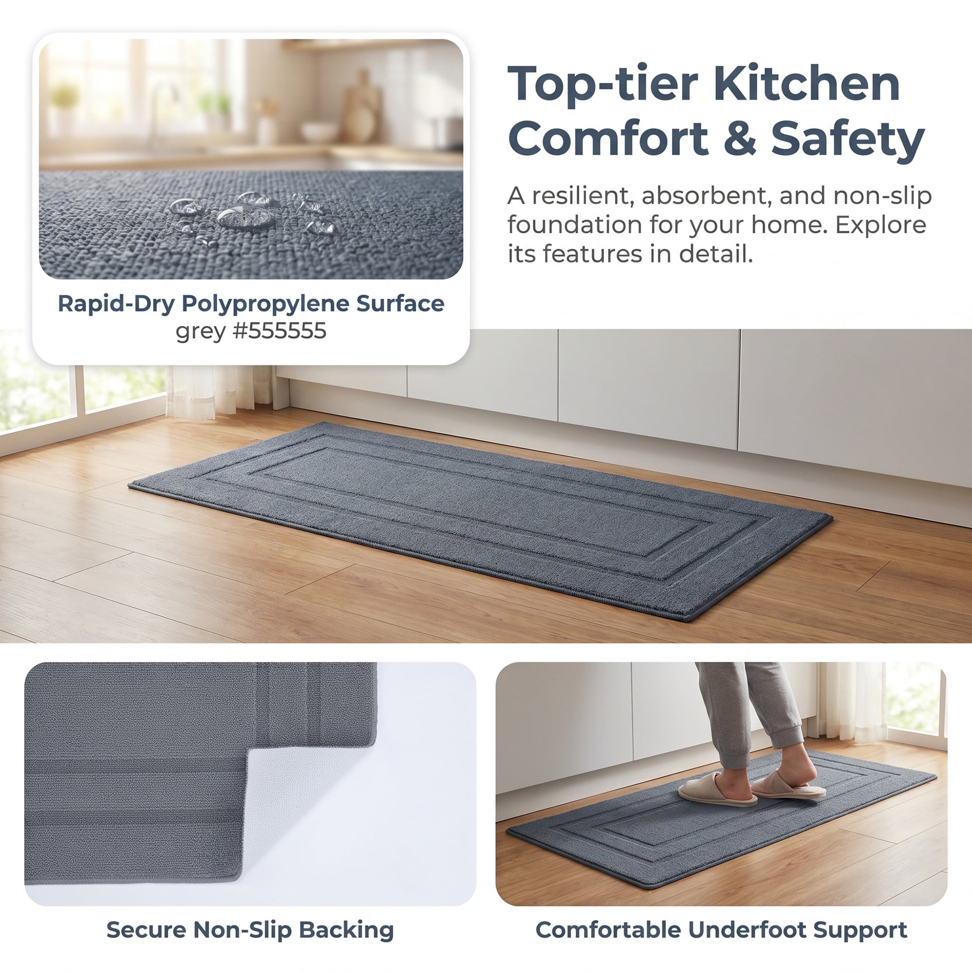 Unique Bargains Geometric Resistant Polypropylene Non Slip Waterproof Mat Grey 47" x 20"