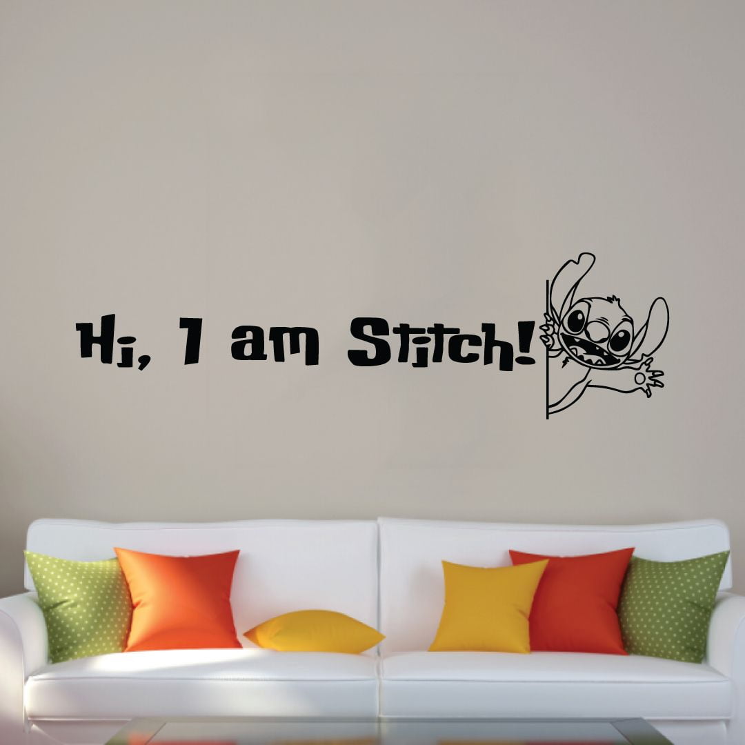 Hi, I Am Stitch! Cute Lilo and Stitch Disney Cartoon Wall Sticker Art Decal for Boys Girls Room Bedroom Kindergarten Nursery House Fun Home Decors Stickers Wall Art Vinyl Decoration Size (22x40 inch)
