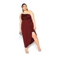 thumbnail image 3 of AURA Women Satin Party Midi Dress High Waist Wine Red, Strap A Line Ruched Knit 1XL-3XL, 3 of 5