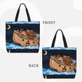 thumbnail image 3 of Disketp Ocean Scene with Noah's Ark Canvas Tote Bag,Women Shoulder Bag Crossbody Handbag with Zipper Closure, 3 of 8