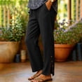 thumbnail image 2 of VBVC Women's Button Slit Hem Capri Pants,Straight Leg Cropped Trousers For Women,Ladies Summer Cotton-Linen Sweatpants with Pockets,Black,S-2XL, 2 of 9