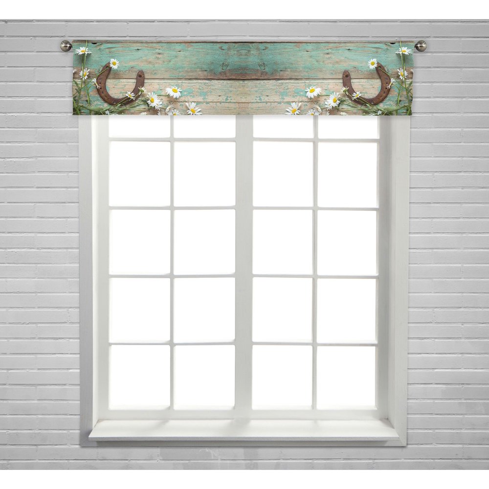ABPHQTO Rustic Rusty Horseshoe And Daisies Window Curtain Valance Rod