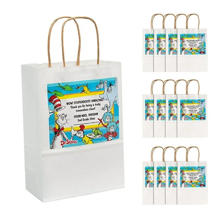 Fun Express Personalized Dr. Seuss Paper Gift Bags Medium 6 1/2" x 9" - 12 Pieces