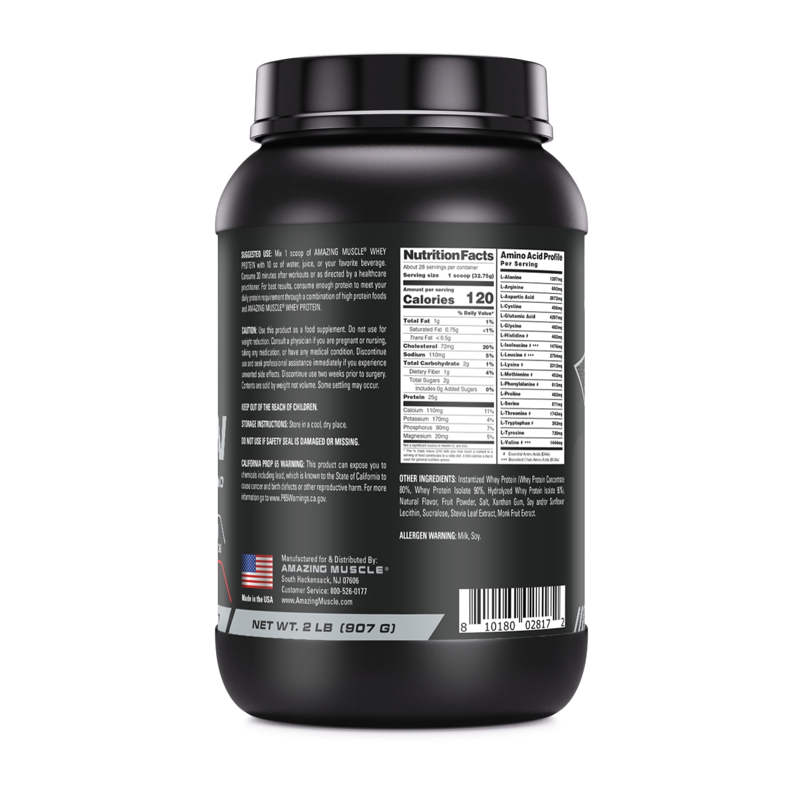 Amazing Muscle Whey Protein (Isolate & Concentrate) 2 Lbs Powder Supplement | Strawberry Flavor | 26 Serving | Non-GMO | Gluten-Free |