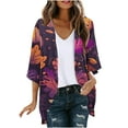 thumbnail image 3 of Meichang Womens Lightweight Cardigan Puff Sleeve Floral Print Kimono Cardigan Open Front Chiffon Cardigans Loose Beach Cover Up, 3 of 6