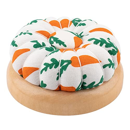 Rolybag Pin Cushion, Wooden Base Needle Pincushions Carrot Pattern Style Round Pin Cushion for
