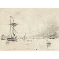 thumbnail image 2 of Johan Barthold Jongkind 18x14 Gold Ornate Wood Frame and Double Matted Museum Art Print Titled - Departure from the Port of Honfleur (1864), 2 of 4