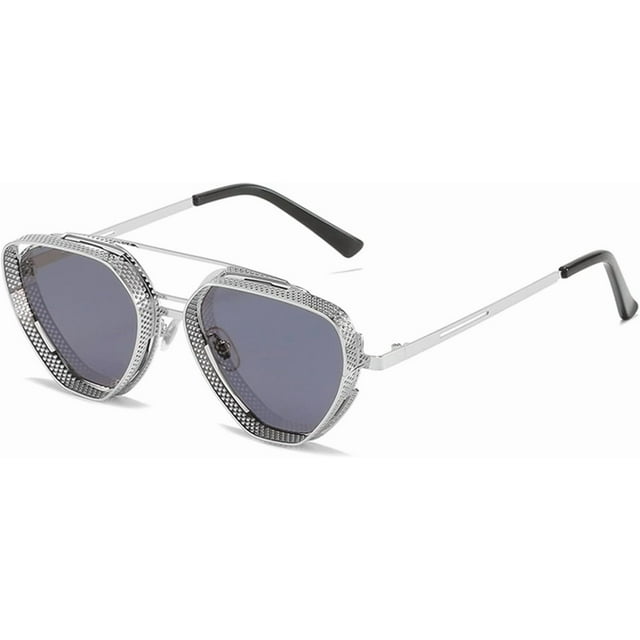 Metal Punk Men's Sunglasses Triangle Retro Large Frame Sunglasses (Color : C, Size : Medium)
