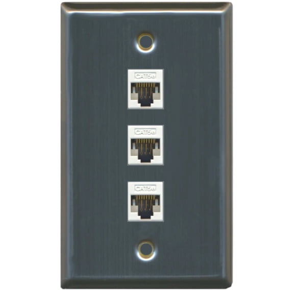 Ultra Spec Cables 3 Port Cat5e Ethernet RJ45 Wall Plate Stainless Steel