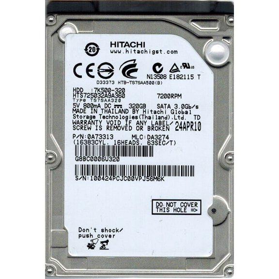 Hitachi HTS725032A9A360 MLC: DA3274 P/N: 0A73313 320GB