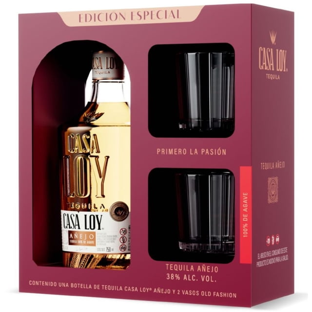 Kit Tequila Casa Loy Añejo 750 mL+ 2Vasos Old Fashion Casa Loy Casa Loy 750 ml