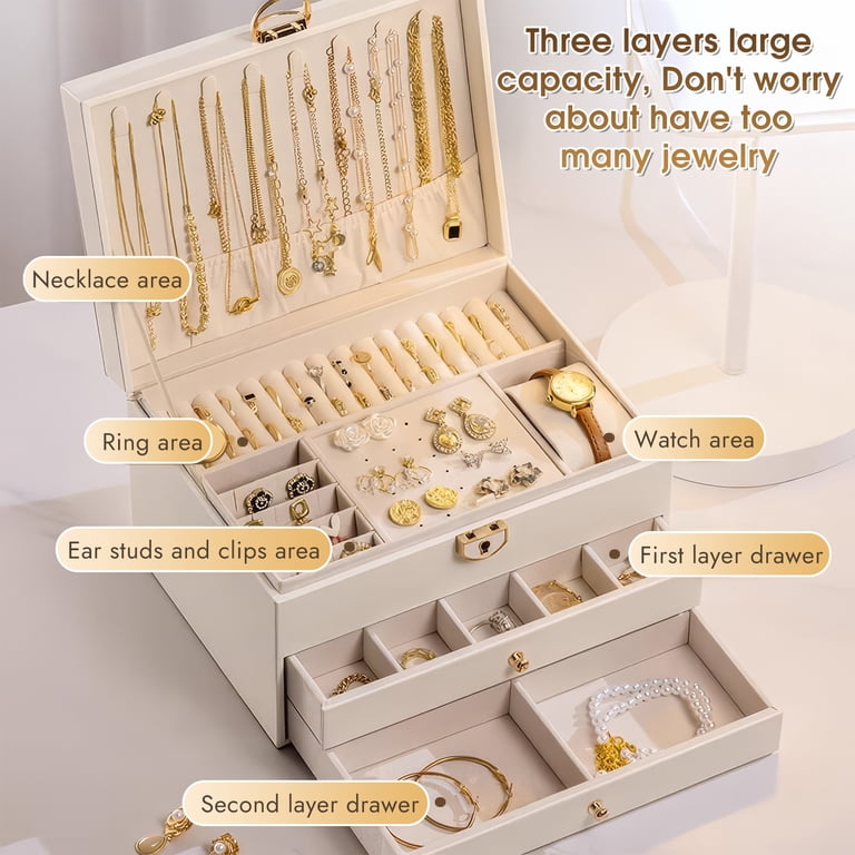Bevtee 3-Layer Lockable PU Leather Jewelry Box photo 5