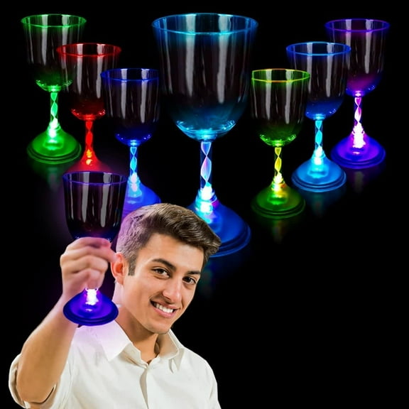 Set of 24 Light Up Wine Cup 9 oz Novelty Acrylic LED Flashing Wine Goblet Party Favor Bar