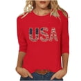 thumbnail image 2 of HOMBOM Summer Shirts for Women 3/4 Sleeve 4th of July USA Print Casual Soft Crew Neck Ladies T Shirts, 2 of 5