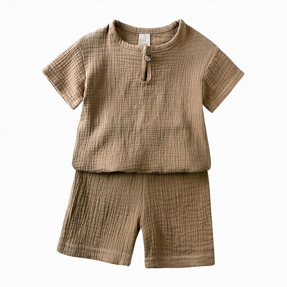 NIEWTR Toddler Baby Girls Summer Outfits Baby Boy Summer Clothes Short Sleeve Construction Vehicle Print T-Shirt and Elastic Waist Shorts 2Pcs Set 12M-3T(Brown,2-3 Years)