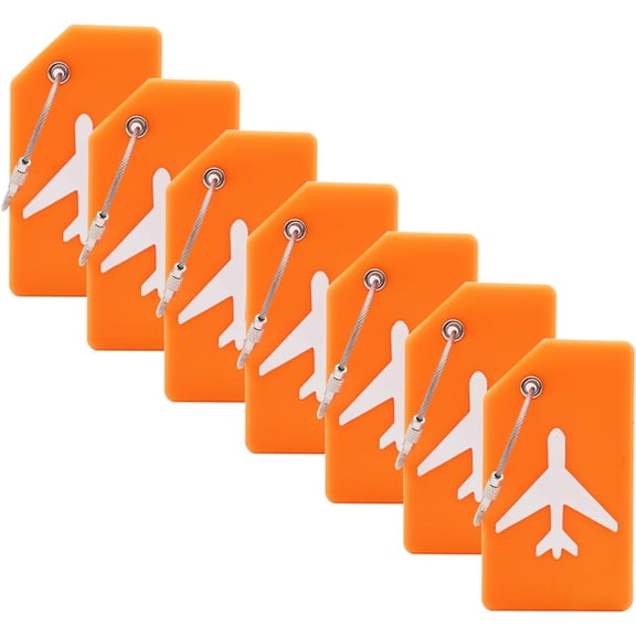 7 Pack Silicone Luggage Tag Baggage Handbag Travel Suitcase Tags with Name ID Card Perfect to Quickly Spot Luggage Suitcase (Orange)