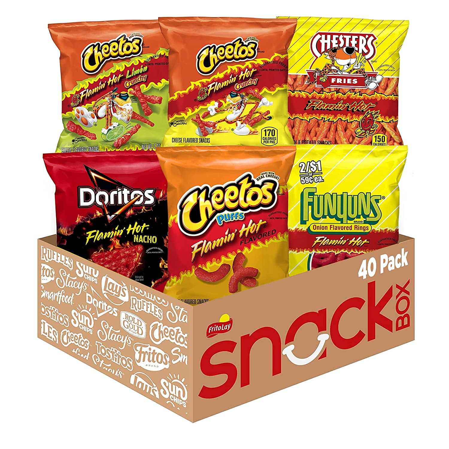 viool Buik Offer Frito Lay Flamin' Hot Mix, 6 Flavor Single Serve Cheetos, Doritos,  Chester's & Funyuns Variety Pack, (40 Count) - Walmart.com