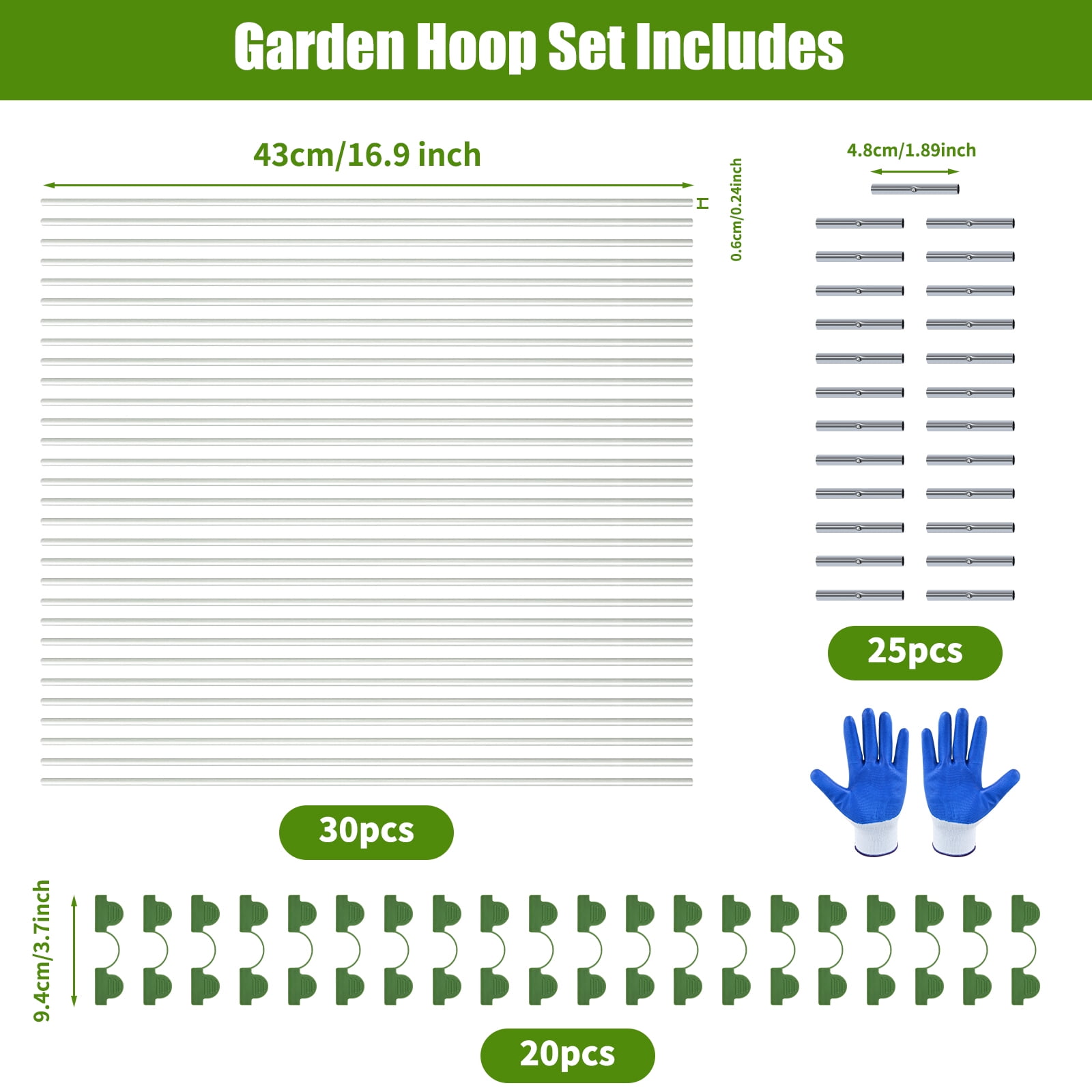 Ktinnead 30pcs Garden Hoops for Raised Beds, Greenhouse Hoops Kit Grow Tunnel, Rust-Free Fiberglass Garden Support Poles for Insect Mesh Netting Freeze Plant Cover