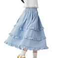 thumbnail image 2 of Yeaiivve Girls Flowy Midi Skirt Tiered Ruffle Hem Gingham Skirts Elastic High Waist Casual A-Line Skirt Boho Beach Vacation Swing Skirts Blue 7-8 Years, 2 of 9