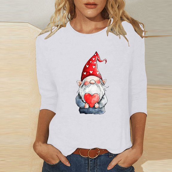 successthop Valentines Womens Tops 3/4 Length Sleeve Womens Tops Plus Size with Crew Neck Polyester Casual Love Heart Printed Lover Gift Blouse Tops for Valentines Gifts Pink 3XL