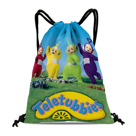 Teletubbies-theme Drawstring Backpack Sports Gym Bag Water Resistant String Bag Cinch Bag，12‘’X16‘’（30X40cm）