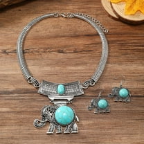 1set Elephant Alloy Resin Necklaces & Dangle Earrings sets Turquoise 350mm