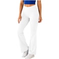 thumbnail image 2 of Chiccall Womens Flare Leggings with Pockets Seamless Workout Yoga Pants Bottoms High Waist Stretch Tummy Control Athletic Casual Trousers White XL, 2 of 10