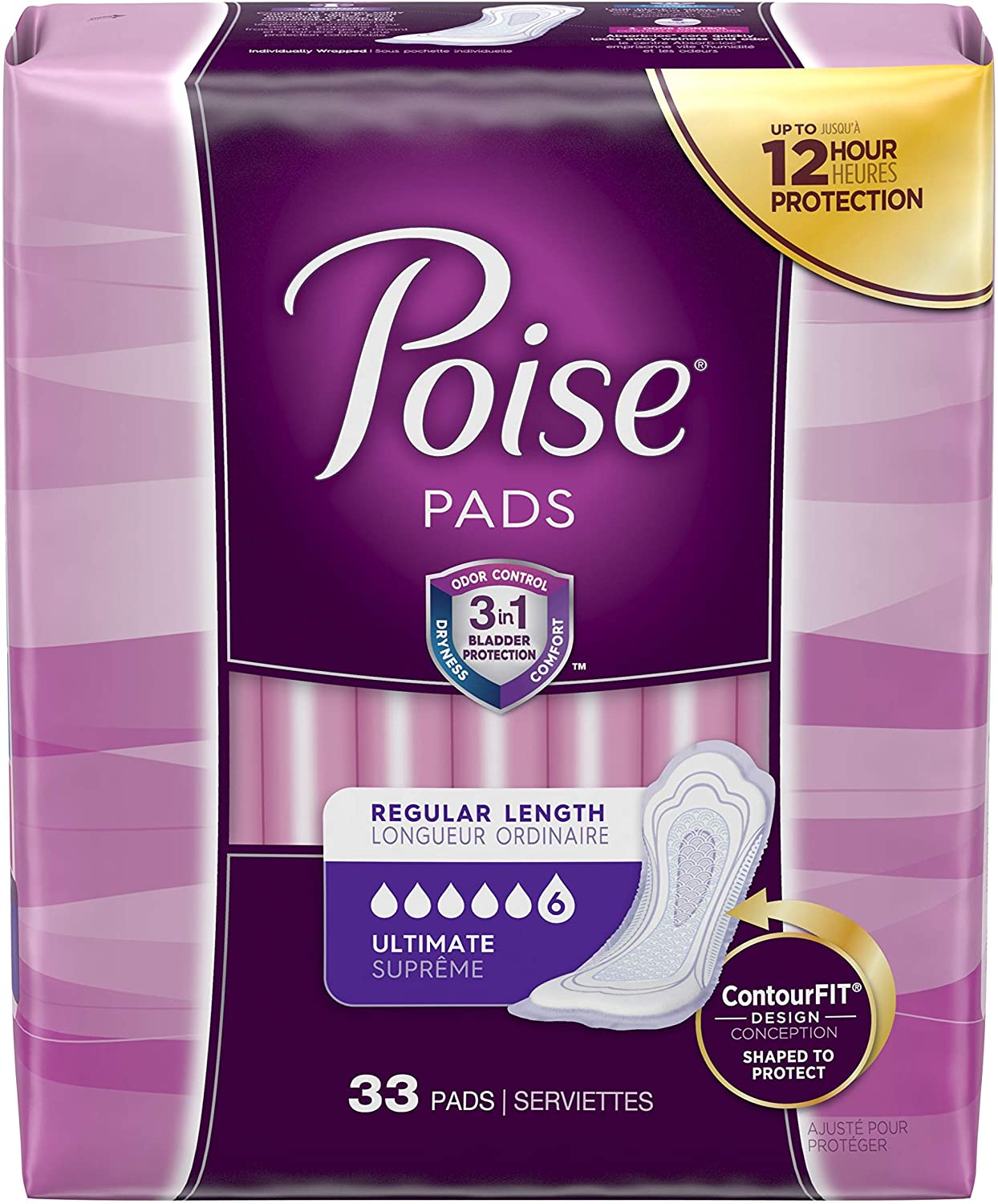 Poise Incontinence Pads, Ultimate Absorbency, Regular Length, 132 Count