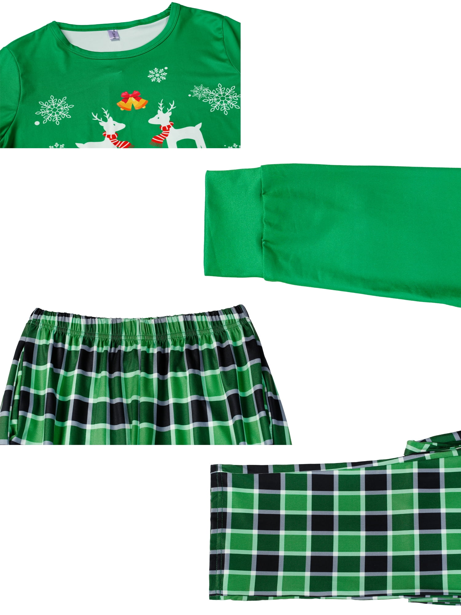 DARING DIVA Christmas Elk Printed Plaid Family Pajama Long Sleeve Tops with Pants Set XS Teen Green