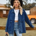thumbnail image 3 of SWSMCLT Women's Jean Top Soft Jacket Long Sleeve Fall Pocket Ladies 80s Drop Shoulder Coat Oversized Spring Western Classic Dark Blue Medium, 3 of 5