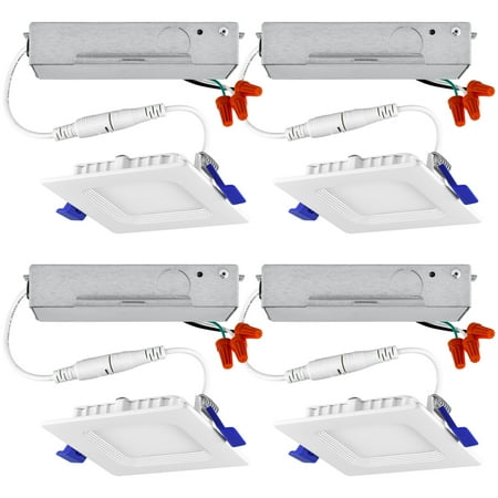 - Luxrite 3 Inch Square Ultra Thin LED Recessed Light with Junction Box, 7W, 3000K Soft White Dimmable, 450 Lumens, Slim Recessed Ceiling Light, IC Rated Airtight, Damp Rated & ETL Listed (4-Pack)