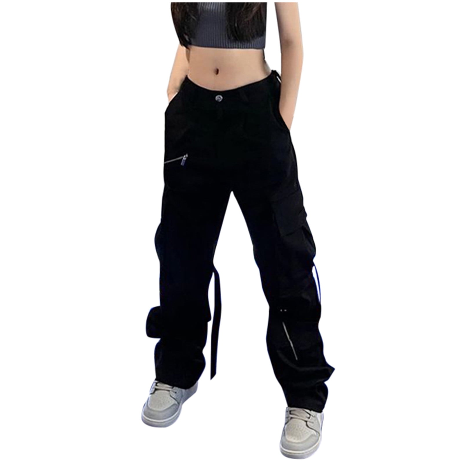 Womens Mid Waist Cargo Pant Elastic Waist Ruched Hiking Pants Multiple