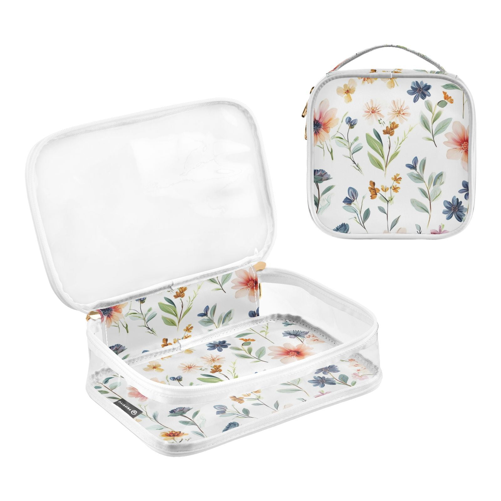 Clear Makeup Bags with Handle Large Opening 2 Pack Set Toiletry Bag Quart Size Bag, for Women Man Traveling Travel Essentials, Toiletries and Other. Flower Plants