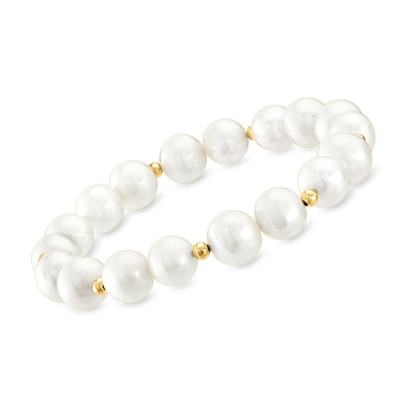Ross-Simons 9-10mm Cultured Pearl Stretch Bracelet With 14kt Yellow Gold, Women's, Adult