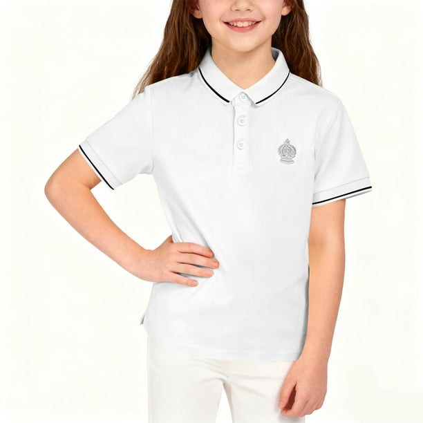 Odeerbi Camisas de Golf de Algodón Para Niños Botón de Solapa Bordado Camisas de Tenis de Manga Corta Uniforme Escolar
