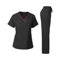 thumbnail image 3 of Minjewel Women's V-Neck Short Sleeve Scrubs for Women Set with Multiple Pockets, Soft & Breathable Scrub Set for All-Day Healthcare Duty,Black L, 3 of 5