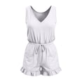 thumbnail image 4 of fheaev Romper for Women Summer Casual Lace-Up Sleeveless Spaghetti Strap Round Neck Loose Fit Shorts with Pockets White L, 4 of 6
